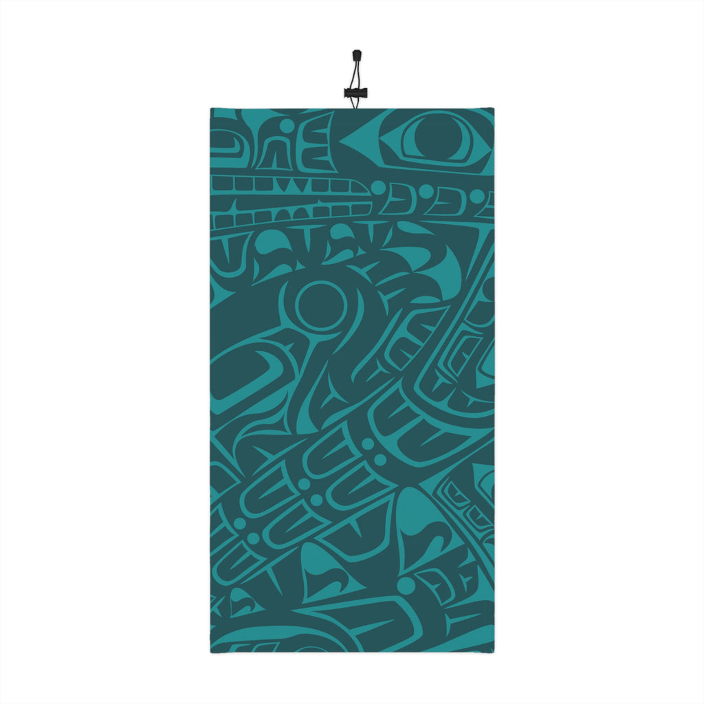 Neck Gaiter, Headband with Drawstring – Signature Print – Tidal Teal