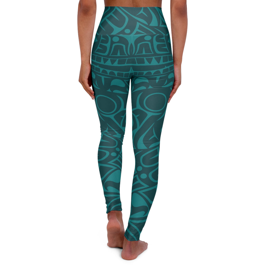 High Waisted Legging, Yoga Pant – Signature Print – Tidal Teal