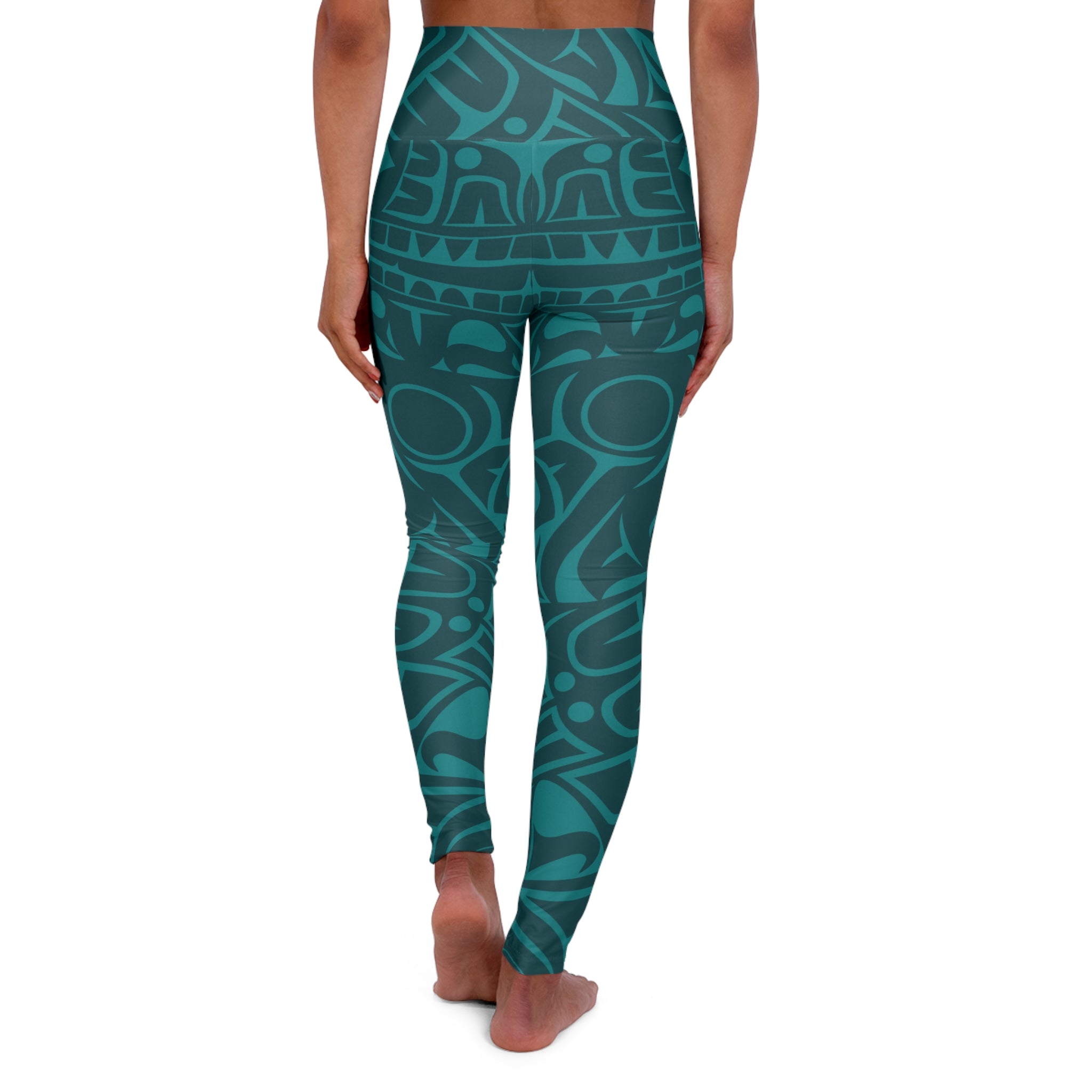 High Waisted Legging, Yoga Pant – Signature Print – Tidal Teal