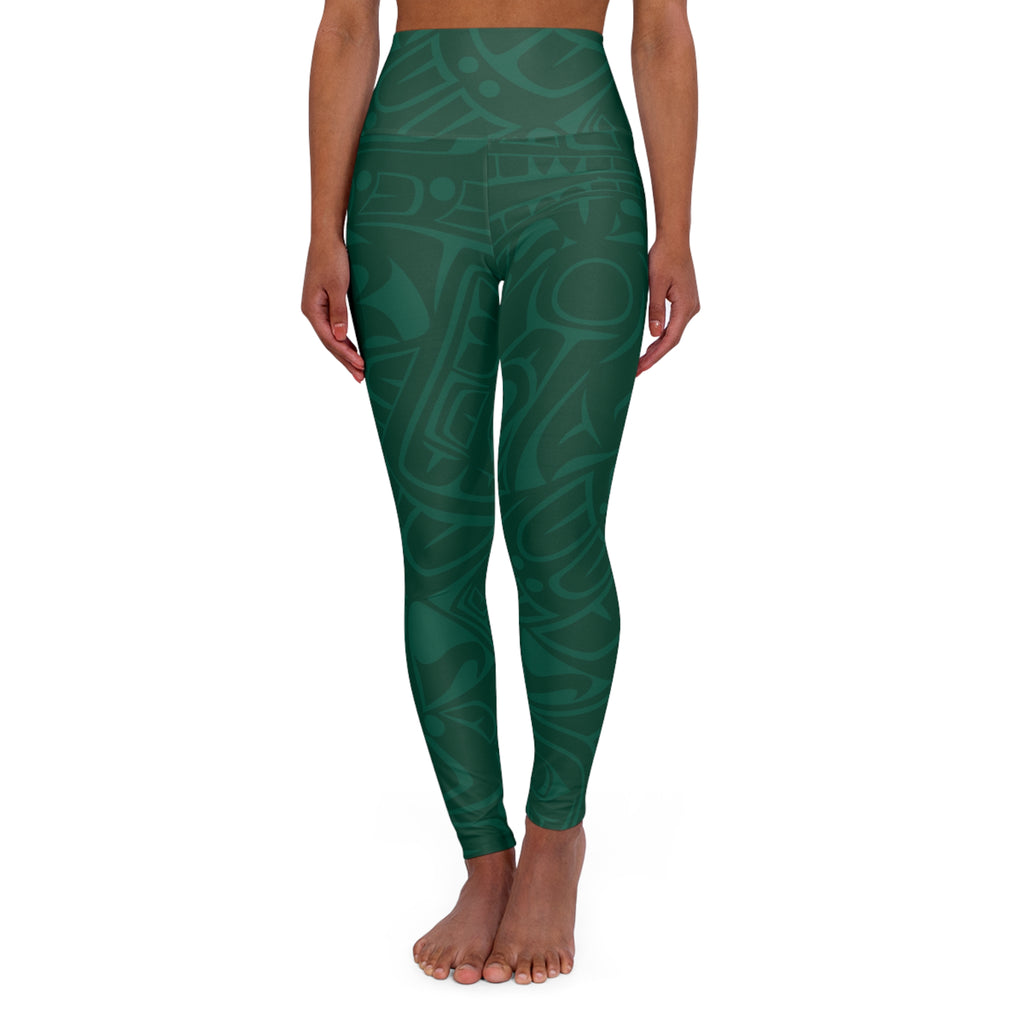 High Waisted Legging, Yoga Pant – Signature Print – Spruce Green