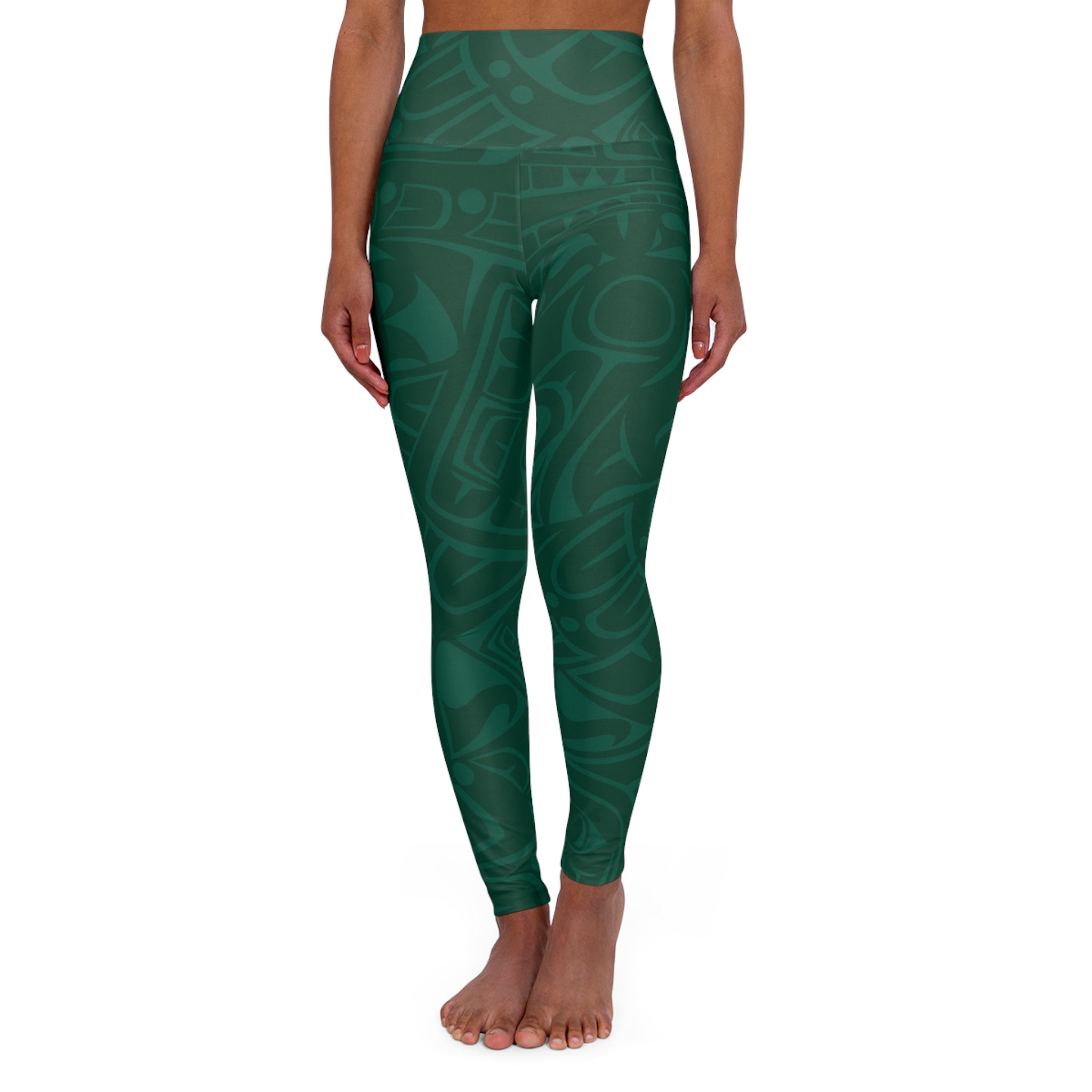 High Waisted Legging, Yoga Pant – Signature Print – Spruce Green
