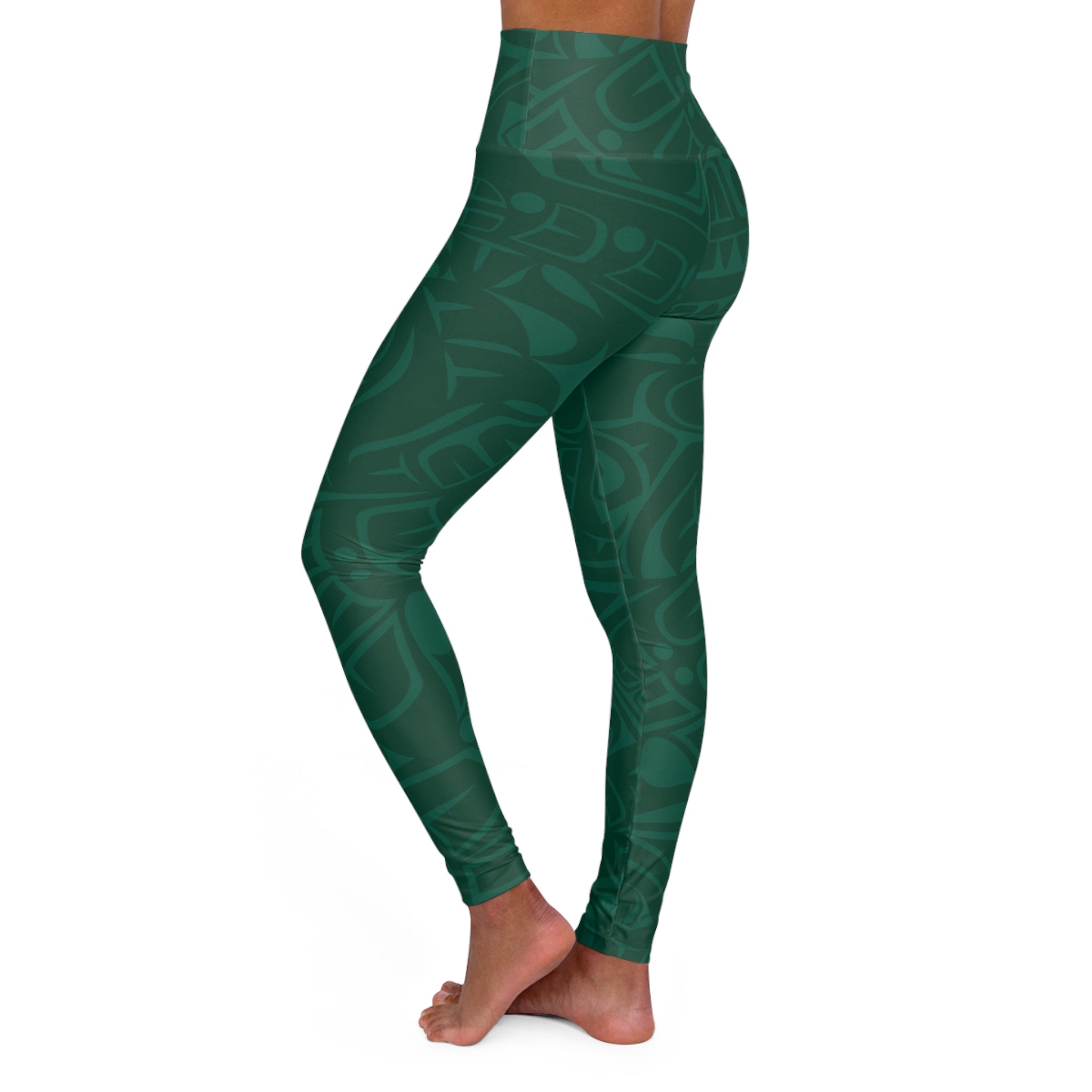 High Waisted Legging, Yoga Pant – Signature Print – Spruce Green