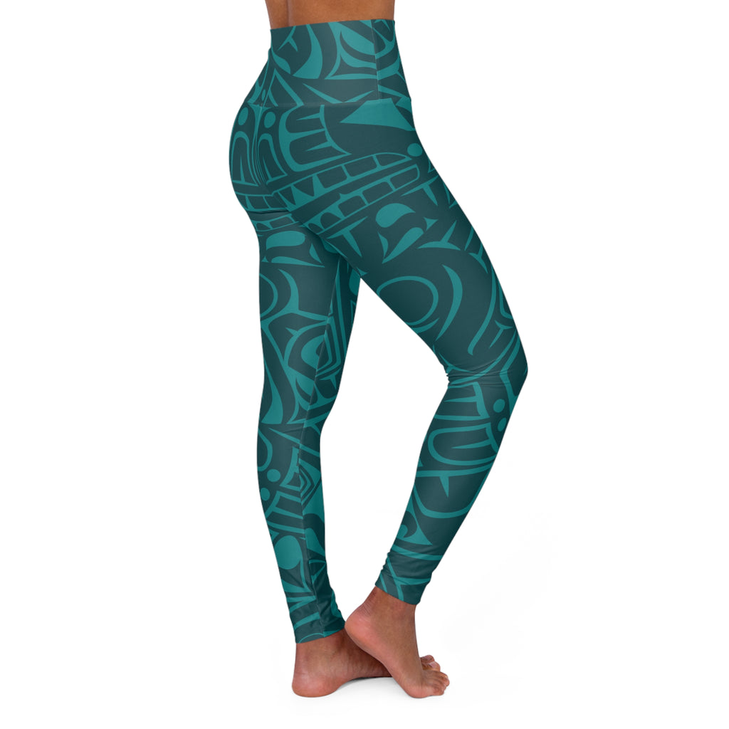 High Waisted Legging, Yoga Pant – Signature Print – Tidal Teal