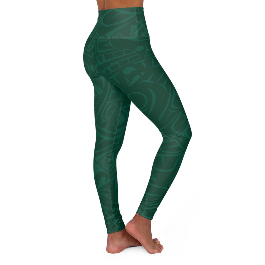 High Waisted Legging, Yoga Pant – Signature Print – Spruce Green