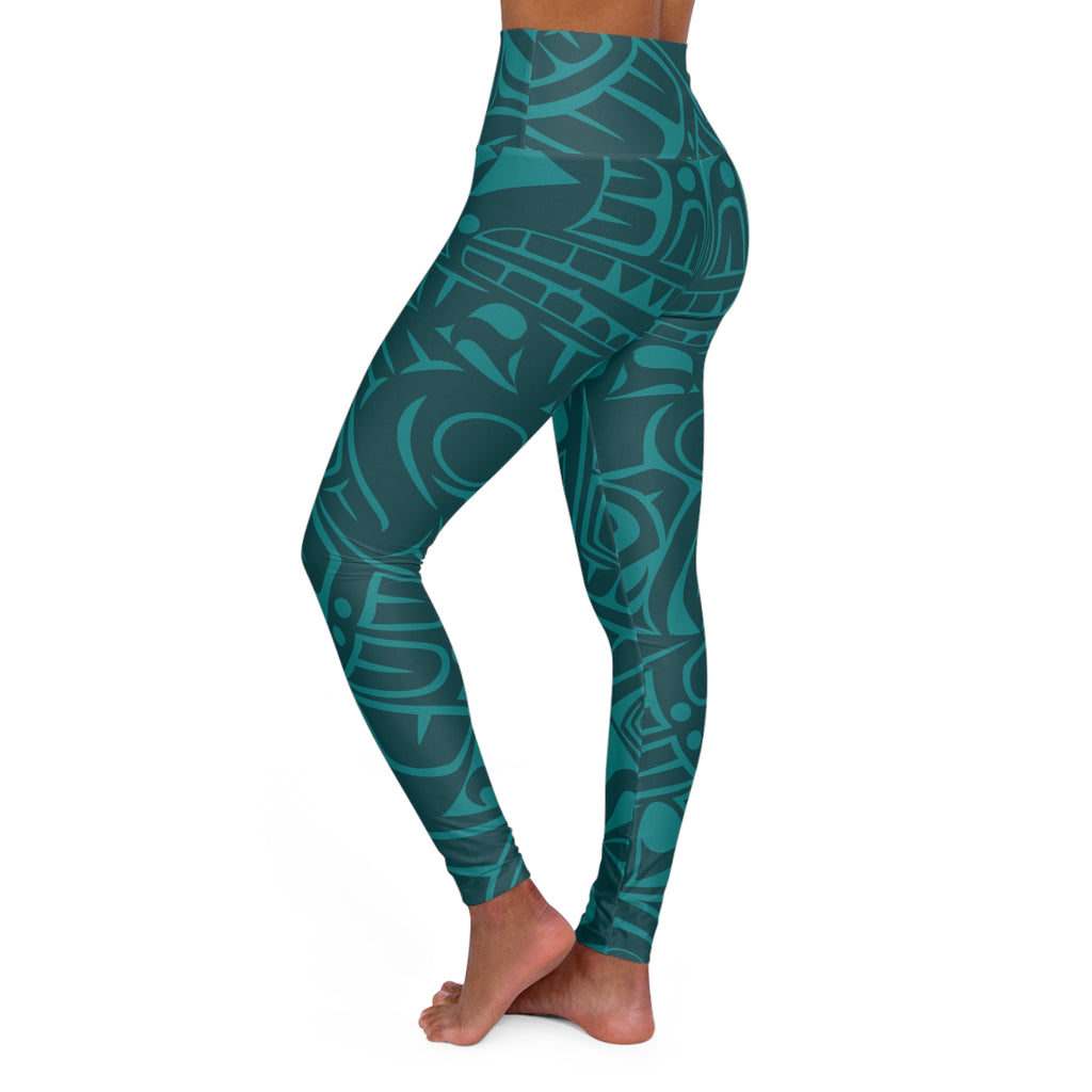 High Waisted Legging, Yoga Pant – Signature Print – Tidal Teal
