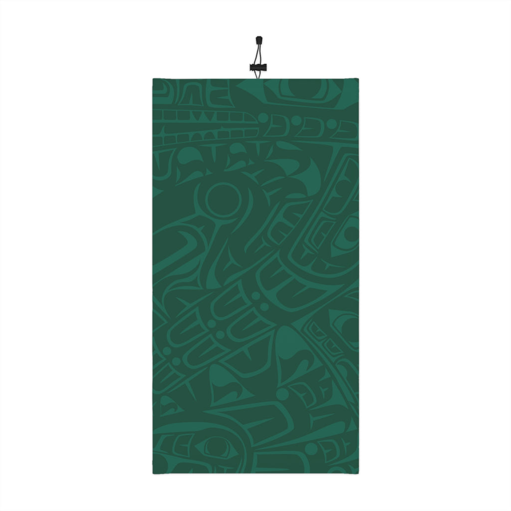 Neck Gaiter, Headband with Drawstring – Signature Print – Spruce Green