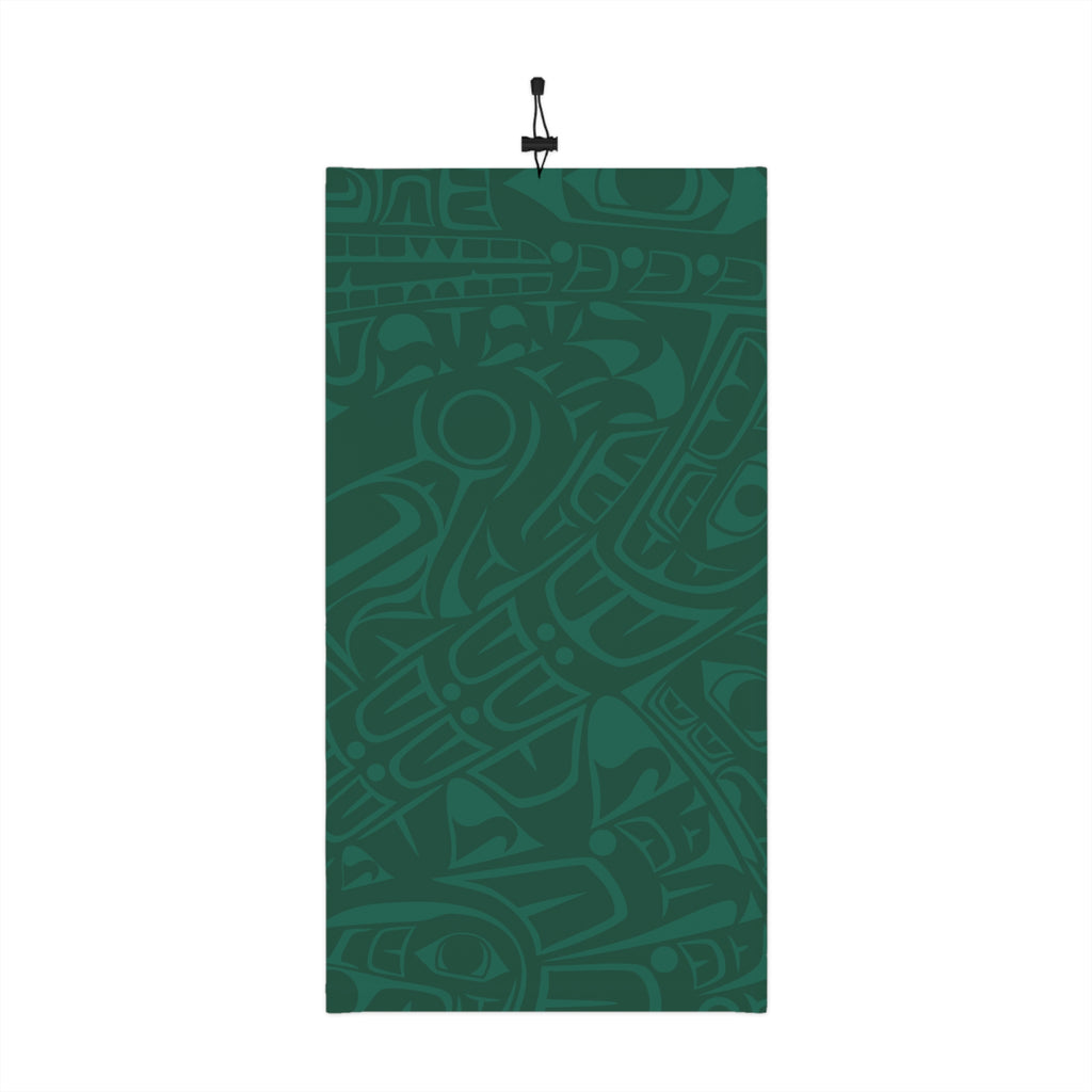 Neck Gaiter, Headband with Drawstring – Signature Print – Spruce Green