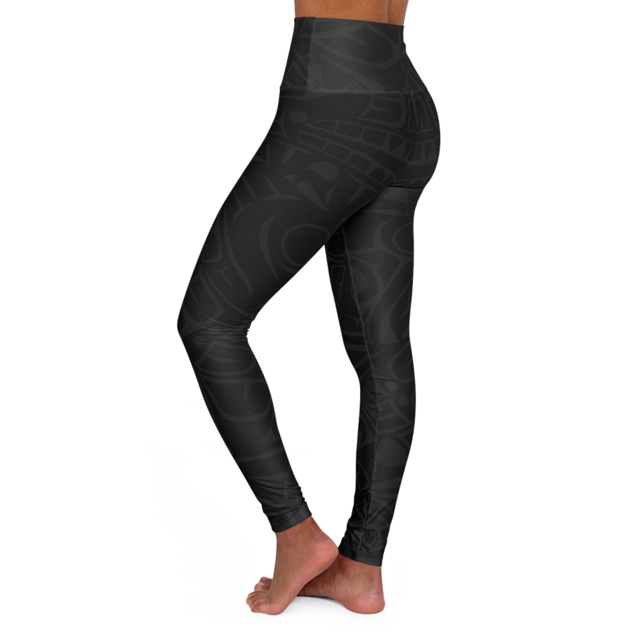 High Waisted Legging, Yoga Pant – Signature Print – Black & Gray