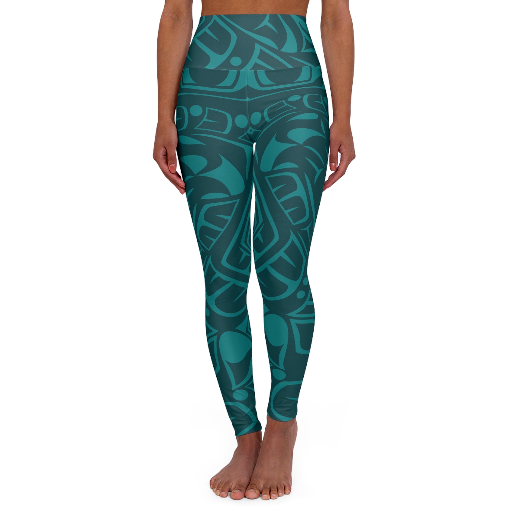 High Waisted Legging, Yoga Pant – Signature Print – Tidal Teal