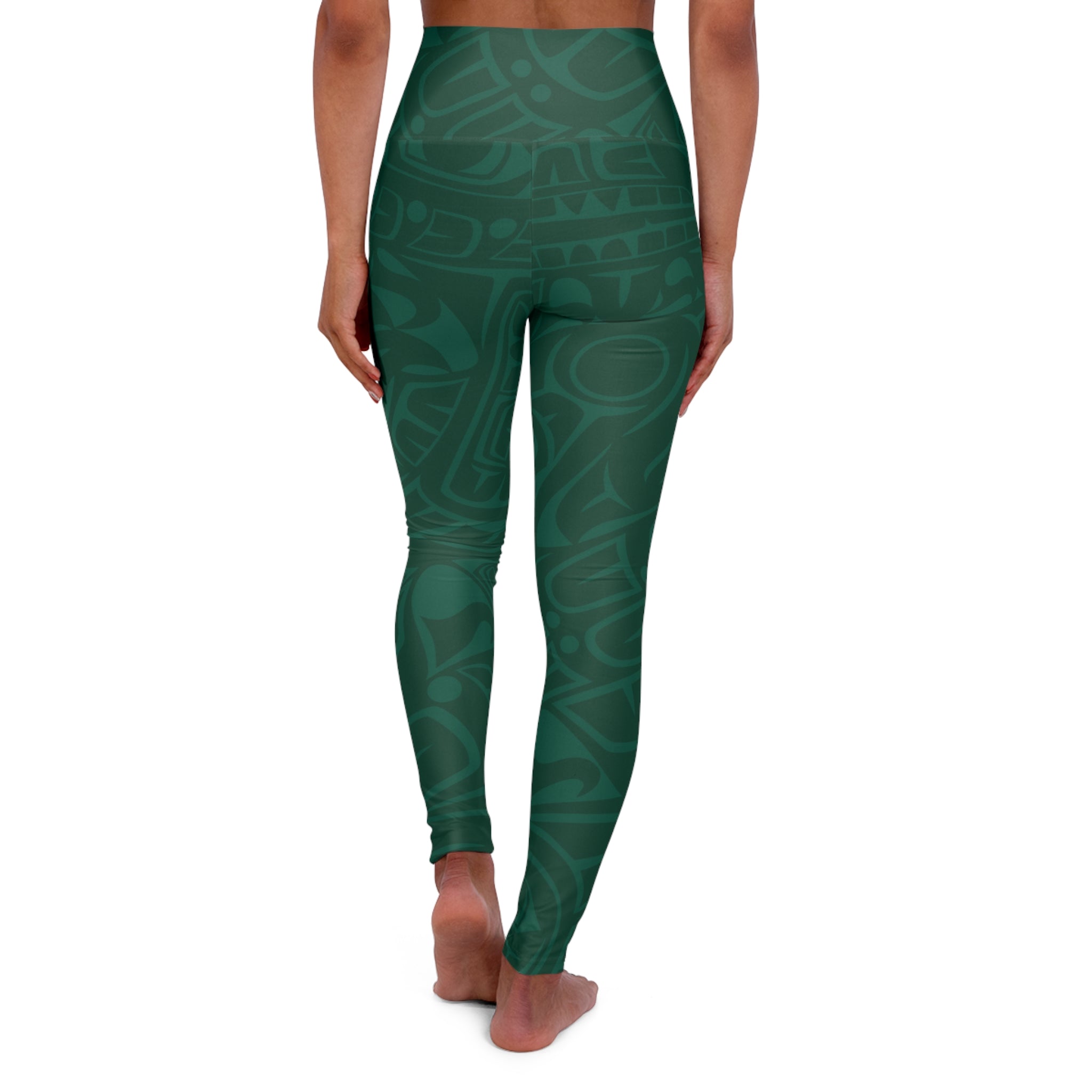 High Waisted Legging, Yoga Pant – Signature Print – Spruce Green