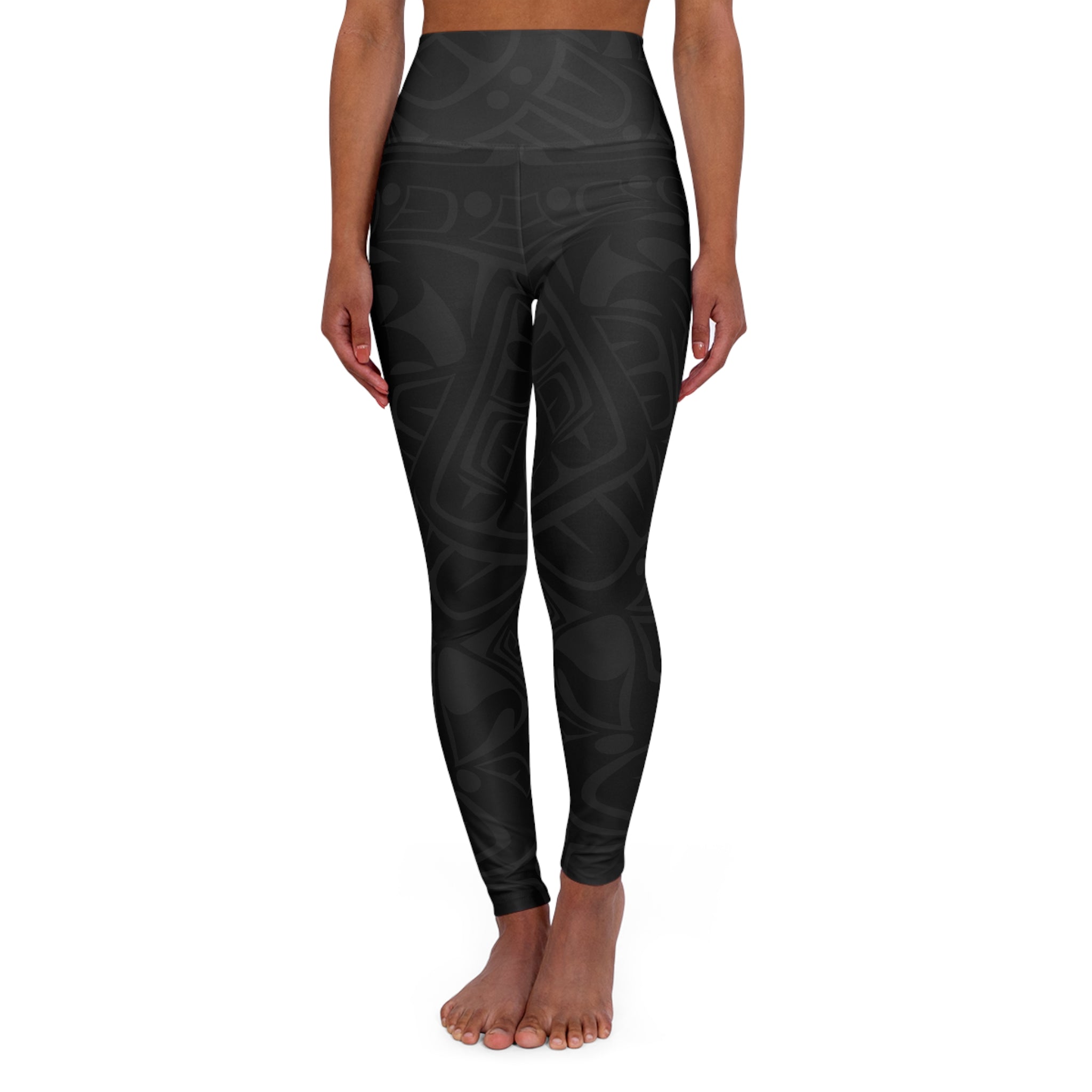 High Waisted Legging, Yoga Pant – Signature Print – Black & Gray