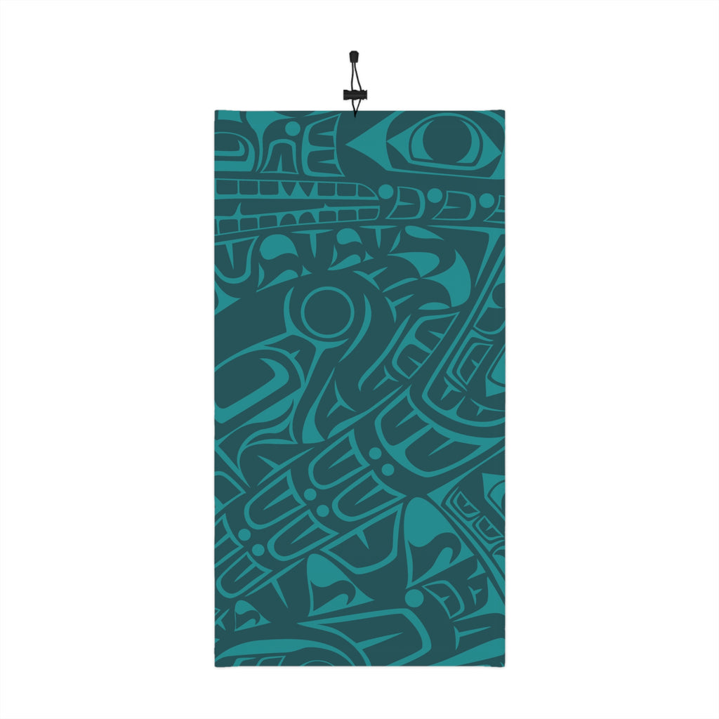 Neck Gaiter, Headband with Drawstring – Signature Print – Tidal Teal